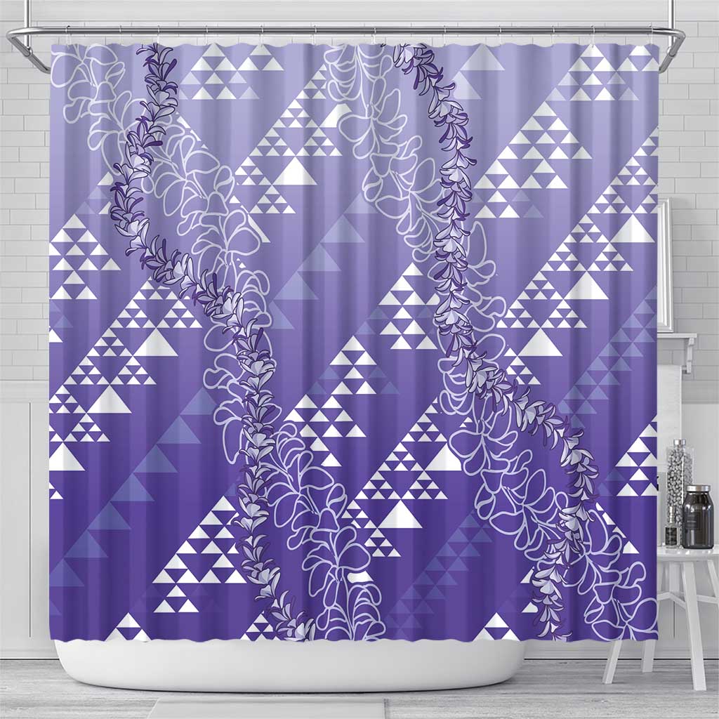 Hawaii Lavender Kapa Shower Curtain Vintage 'Ohe Kāpala Motifs Mix Plumeria Leis LT7 - Polynesian Pride