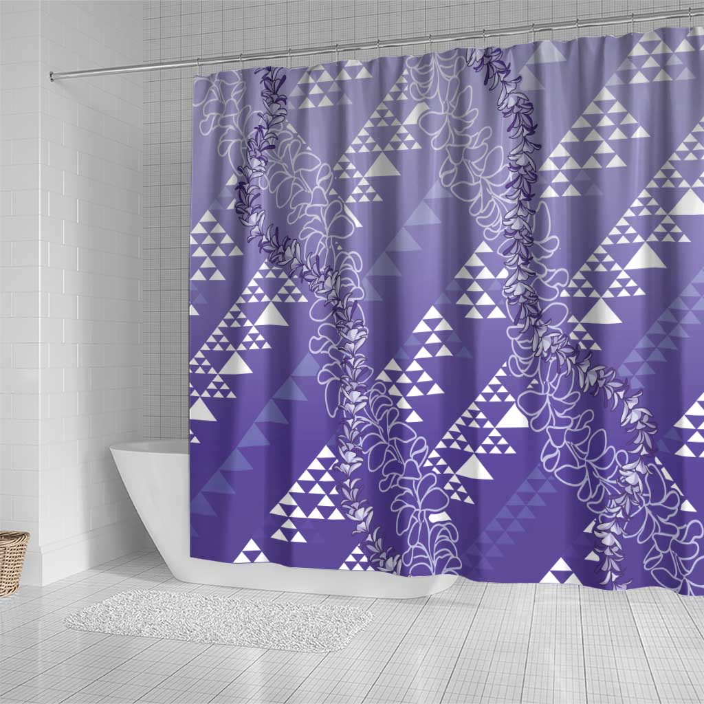 Hawaii Lavender Kapa Shower Curtain Vintage 'Ohe Kāpala Motifs Mix Plumeria Leis LT7 - Polynesian Pride