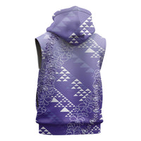 Hawaii Lavender Kapa Sleeveless Hoodie Vintage 'Ohe Kāpala Motifs Mix Plumeria Leis LT7 - Polynesian Pride