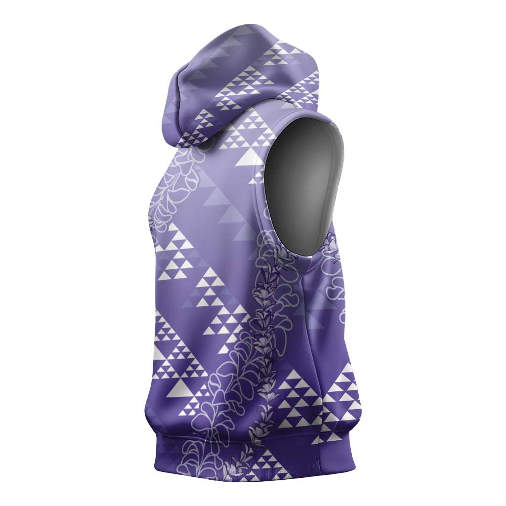 Hawaii Lavender Kapa Sleeveless Hoodie Vintage 'Ohe Kāpala Motifs Mix Plumeria Leis LT7 - Polynesian Pride