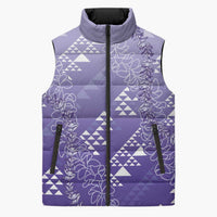 Hawaii Lavender Kapa Sleeveless Puffer Jacket Vintage 'Ohe Kāpala Motifs Mix Plumeria Leis