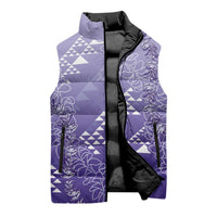 Hawaii Lavender Kapa Sleeveless Puffer Jacket Vintage 'Ohe Kāpala Motifs Mix Plumeria Leis