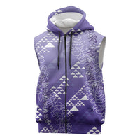 Hawaii Lavender Kapa Sleeveless Zip Hoodie Vintage 'Ohe Kāpala Motifs Mix Plumeria Leis LT7 Lavender - Polynesian Pride