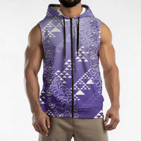 Hawaii Lavender Kapa Sleeveless Zip Hoodie Vintage 'Ohe Kāpala Motifs Mix Plumeria Leis LT7 - Polynesian Pride