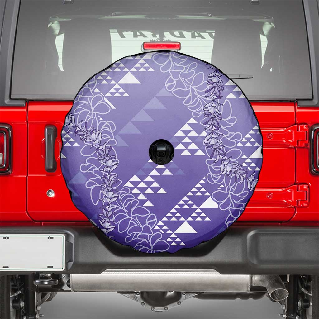 Hawaii Lavender Kapa Spare Tire Cover Vintage 'Ohe Kāpala Motifs Mix Plumeria Leis LT7 - Polynesian Pride