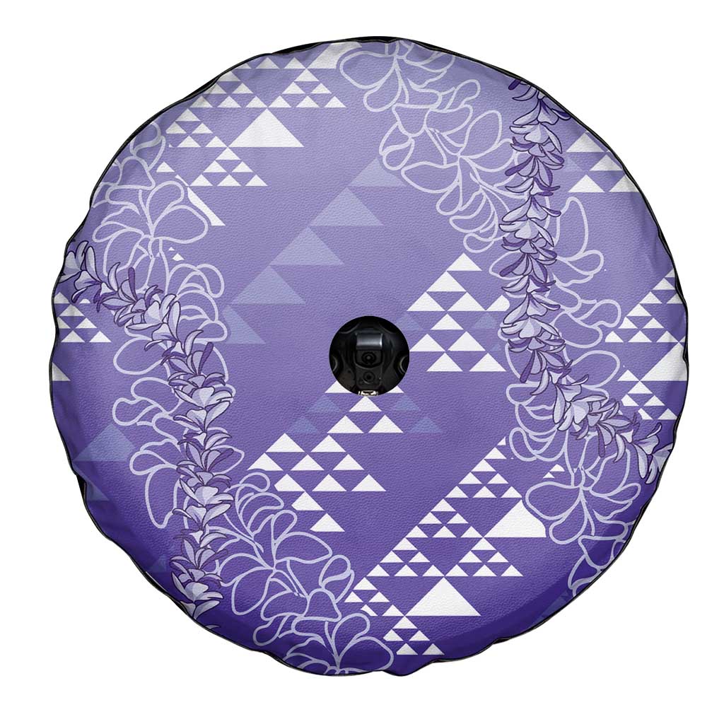 Hawaii Lavender Kapa Spare Tire Cover Vintage 'Ohe Kāpala Motifs Mix Plumeria Leis LT7 - Polynesian Pride