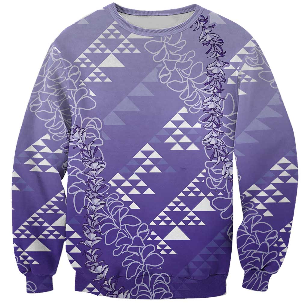Hawaii Lavender Kapa Sweatshirt Vintage 'Ohe Kāpala Motifs Mix Plumeria Leis