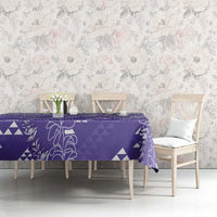 Hawaii Lavender Kapa Tablecloth Vintage 'Ohe Kāpala Motifs Mix Plumeria Leis