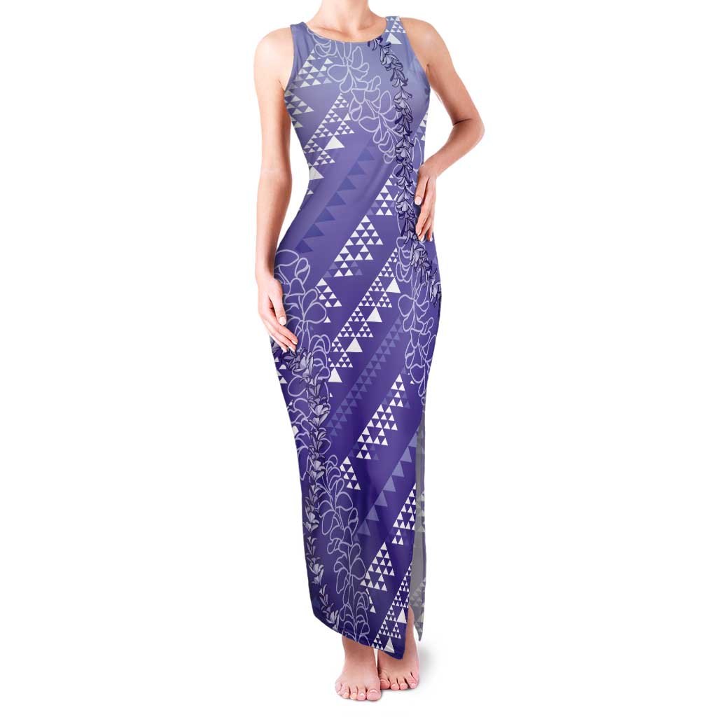 Hawaii Lavender Kapa Tank Maxi Dress Vintage 'Ohe Kāpala Motifs Mix Plumeria Leis LT7 Women Lavender - Polynesian Pride