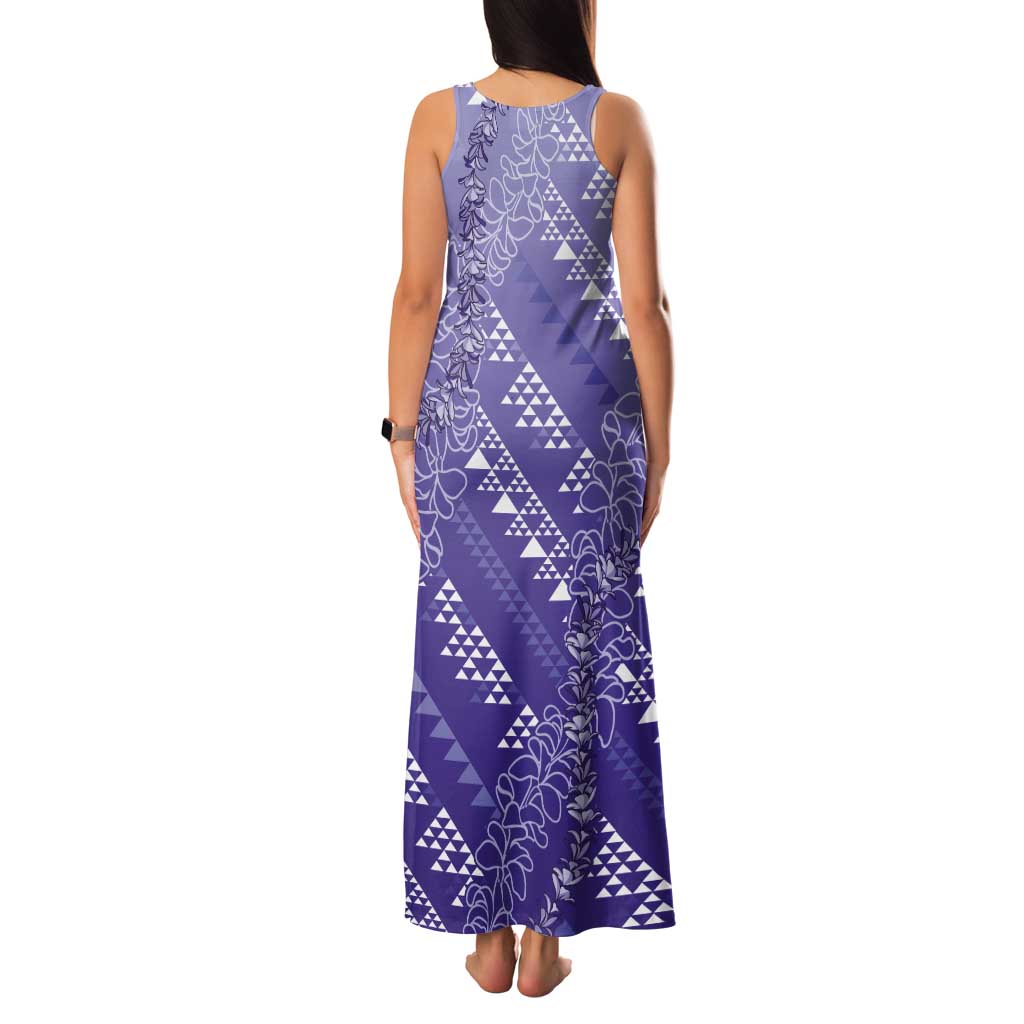 Hawaii Lavender Kapa Tank Maxi Dress Vintage 'Ohe Kāpala Motifs Mix Plumeria Leis LT7 - Polynesian Pride