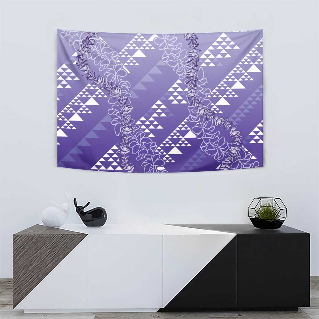 Hawaii Lavender Kapa Tapestry Vintage 'Ohe Kāpala Motifs Mix Plumeria Leis