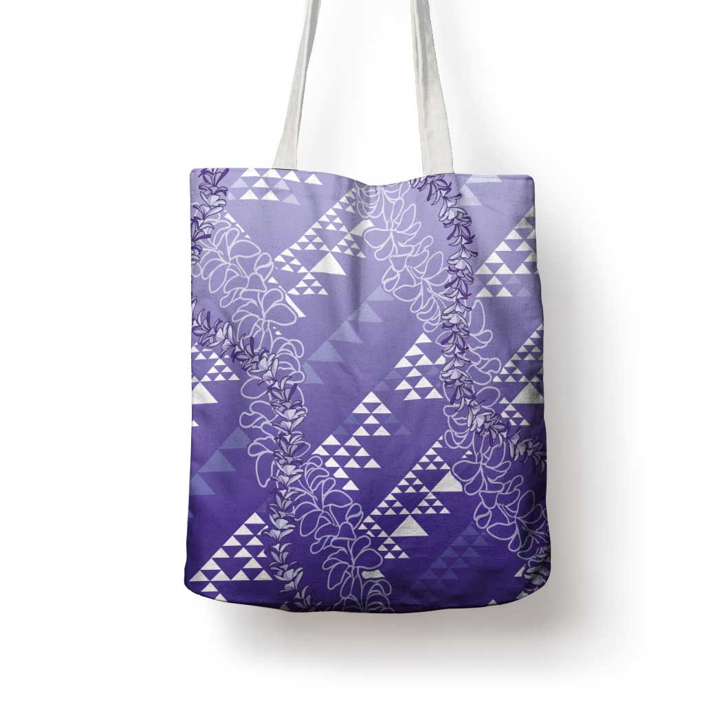 Hawaii Lavender Kapa Tote Bag Vintage 'Ohe Kāpala Motifs Mix Plumeria Leis
