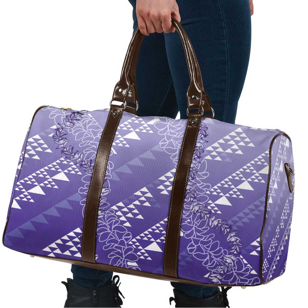 Hawaii Lavender Kapa Travel Bag Vintage 'Ohe Kāpala Motifs Mix Plumeria Leis LT7 - Polynesian Pride