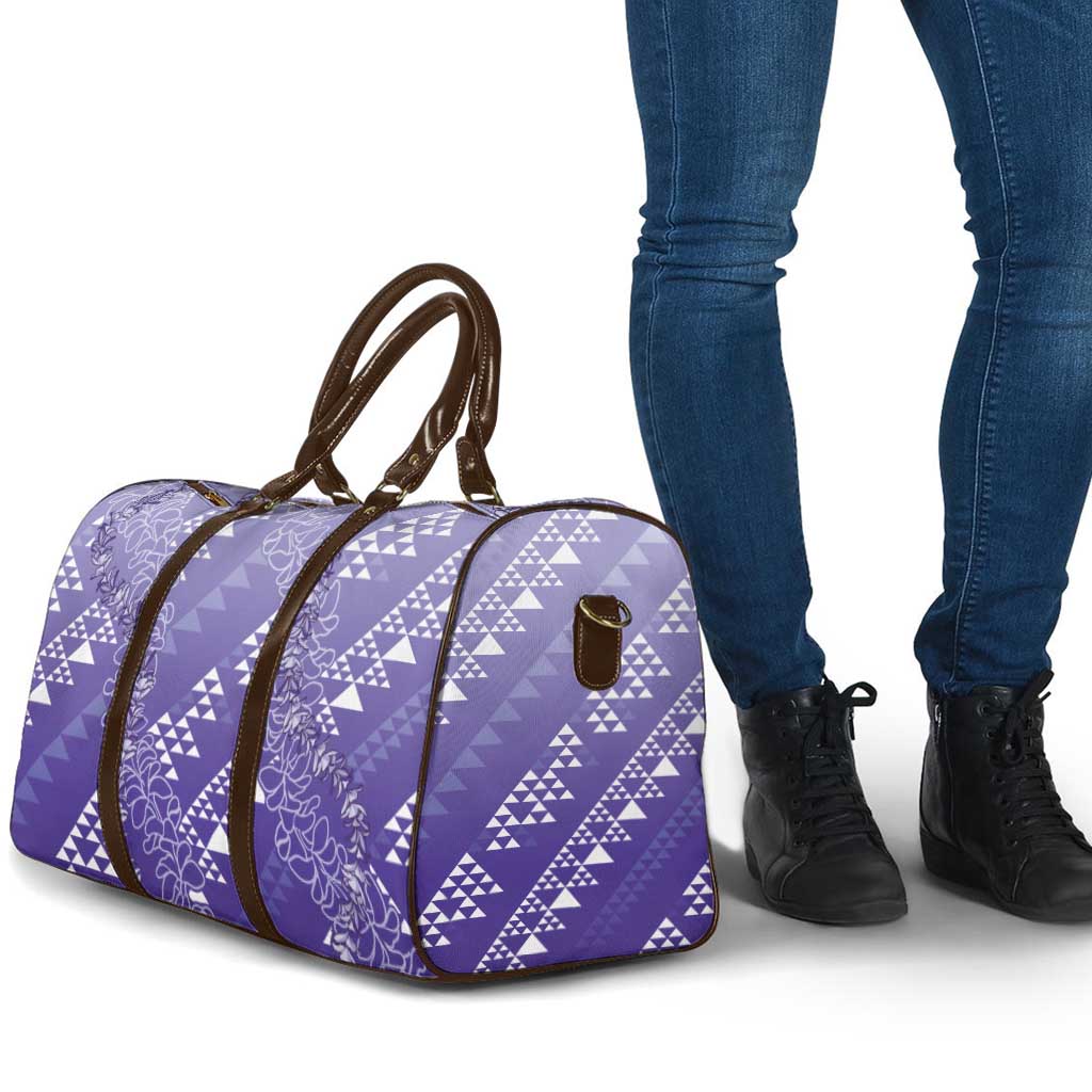 Hawaii Lavender Kapa Travel Bag Vintage 'Ohe Kāpala Motifs Mix Plumeria Leis LT7 - Polynesian Pride