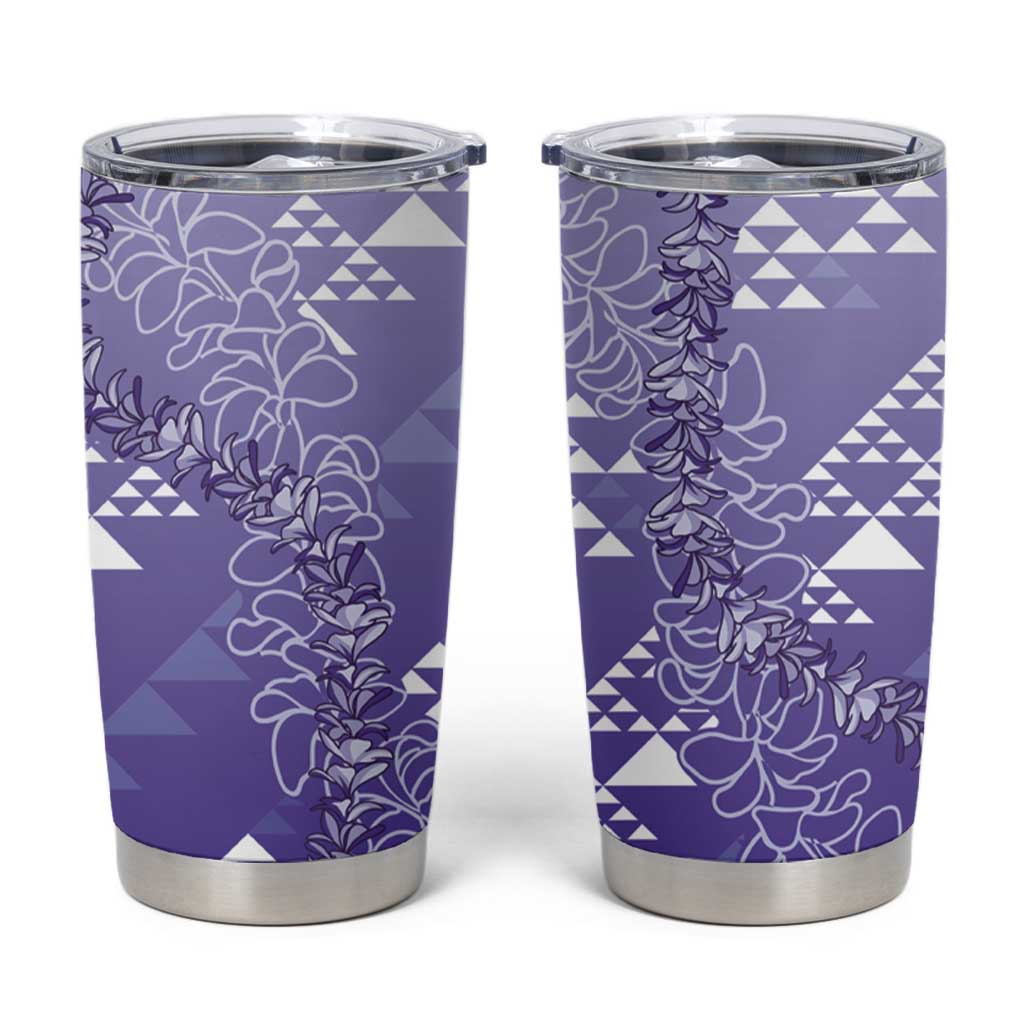 Hawaii Lavender Kapa Tumbler Cup Vintage 'Ohe Kāpala Motifs Mix Plumeria Leis LT7 Lavender - Polynesian Pride