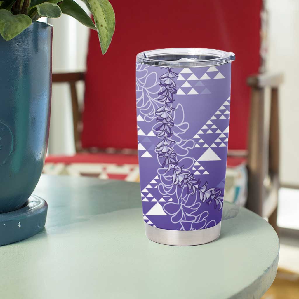 Hawaii Lavender Kapa Tumbler Cup Vintage 'Ohe Kāpala Motifs Mix Plumeria Leis LT7 - Polynesian Pride