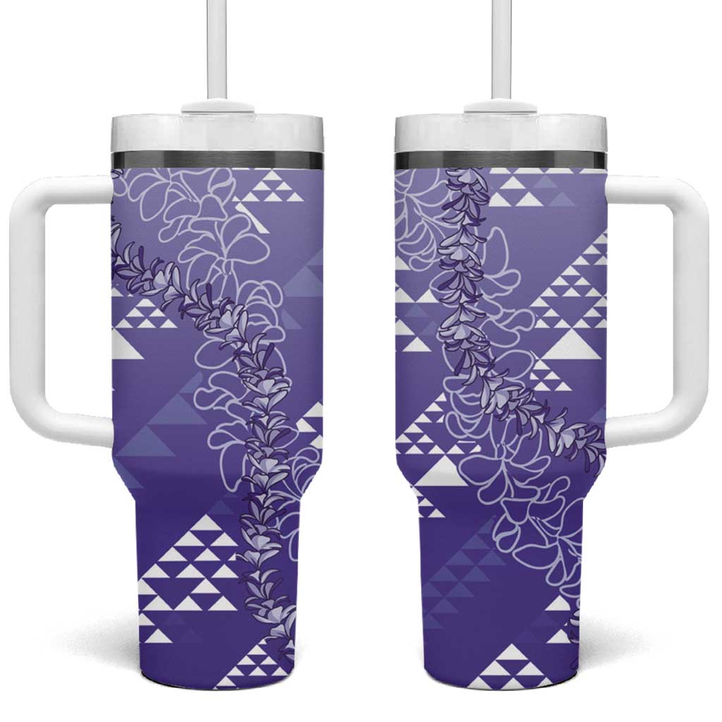 Hawaii Lavender Kapa Tumbler With Handle Vintage 'Ohe Kāpala Motifs Mix Plumeria Leis