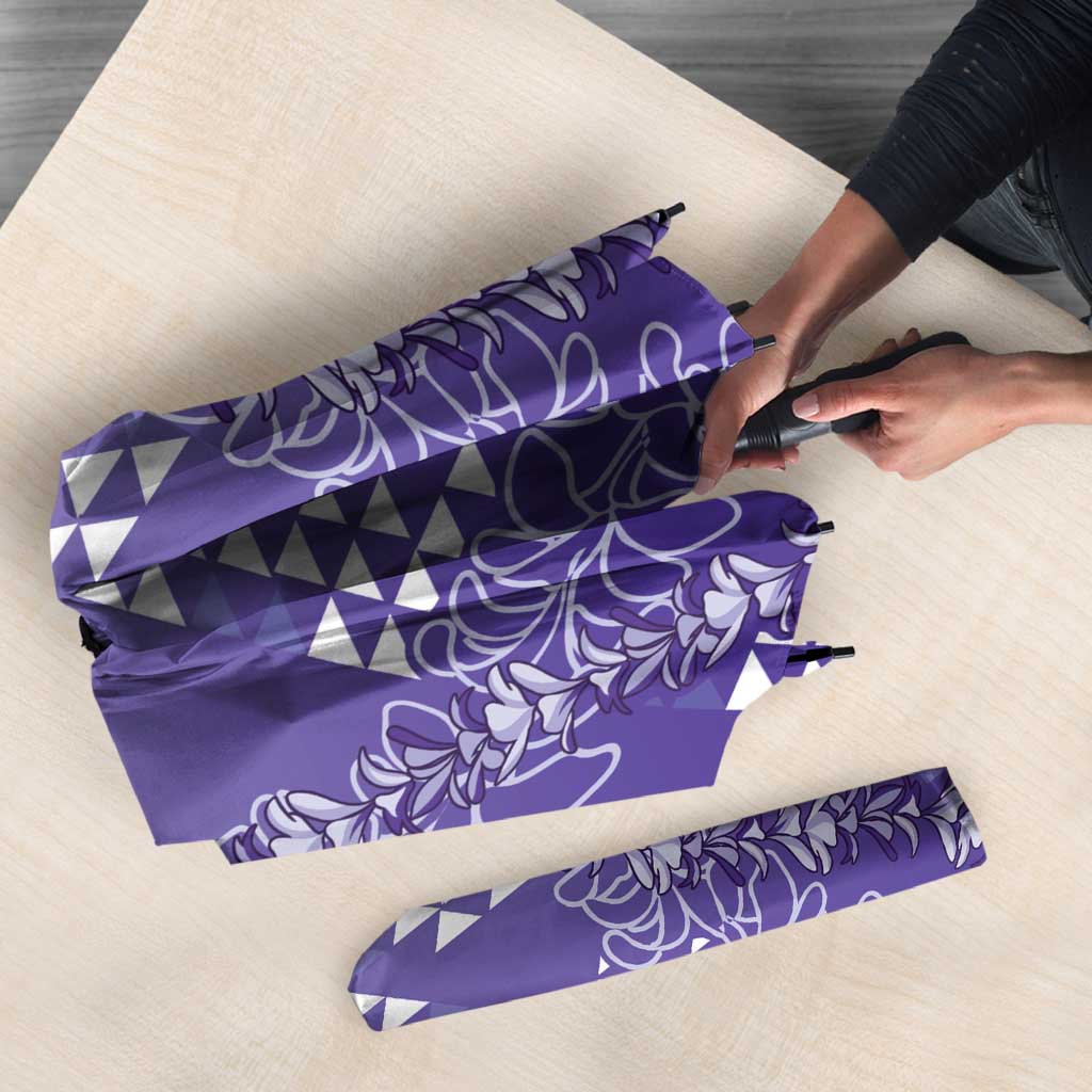 Hawaii Lavender Kapa Umbrella Vintage 'Ohe Kāpala Motifs Mix Plumeria Leis