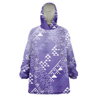Hawaii Lavender Kapa Wearable Blanket Hoodie Vintage 'Ohe Kāpala Motifs Mix Plumeria Leis LT7 One Size Lavender - Polynesian Pride