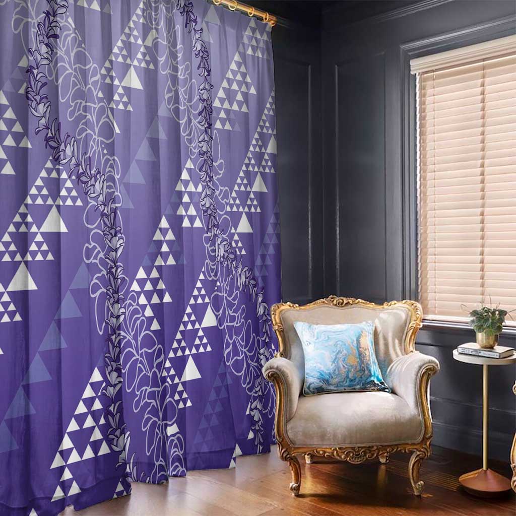 Hawaii Lavender Kapa Window Curtain Vintage 'Ohe Kāpala Motifs Mix Plumeria Leis
