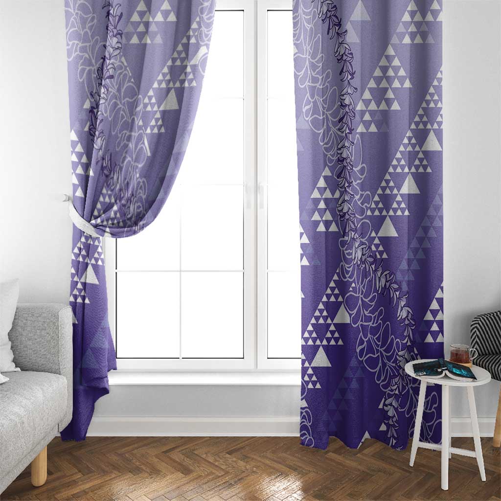 Hawaii Lavender Kapa Window Curtain Vintage 'Ohe Kāpala Motifs Mix Plumeria Leis
