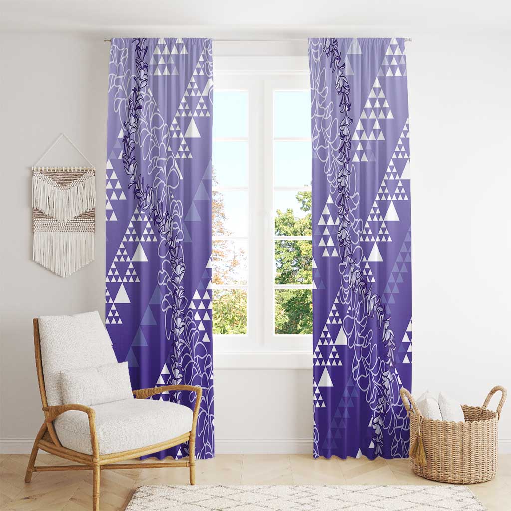 Hawaii Lavender Kapa Window Curtain Vintage 'Ohe Kāpala Motifs Mix Plumeria Leis