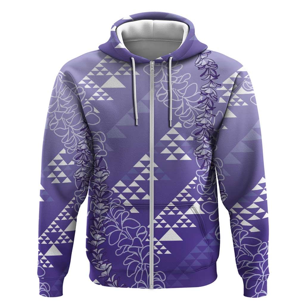 Hawaii Lavender Kapa Zip Hoodie Vintage 'Ohe Kāpala Motifs Mix Plumeria Leis