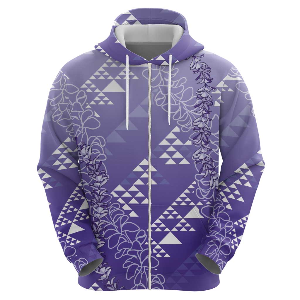 Hawaii Lavender Kapa Zip Hoodie Vintage 'Ohe Kāpala Motifs Mix Plumeria Leis LT7 - Polynesian Pride