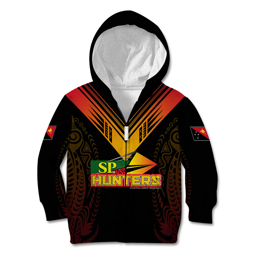 Personalised PNG Hunters Rugby Kid Hoodie Motuan Style LT7 Zip Hoodie Black - Polynesian Pride