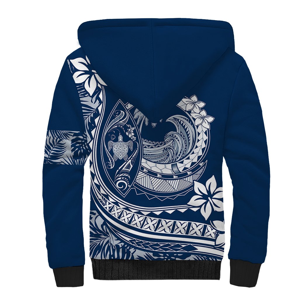 Polynesian Plumeria Sherpa Hoodie Ride The Waves - Navy Blue LT7 - Polynesian Pride