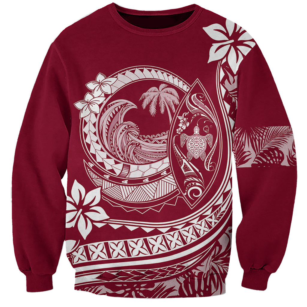 Polynesian Plumeria Sweatshirt Ride The Waves - Burgundy LT7 Unisex Burgundy - Polynesian Pride