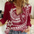Polynesian Plumeria Women Casual Shirt Ride The Waves - Burgundy LT7 Female Burgundy - Polynesian Pride