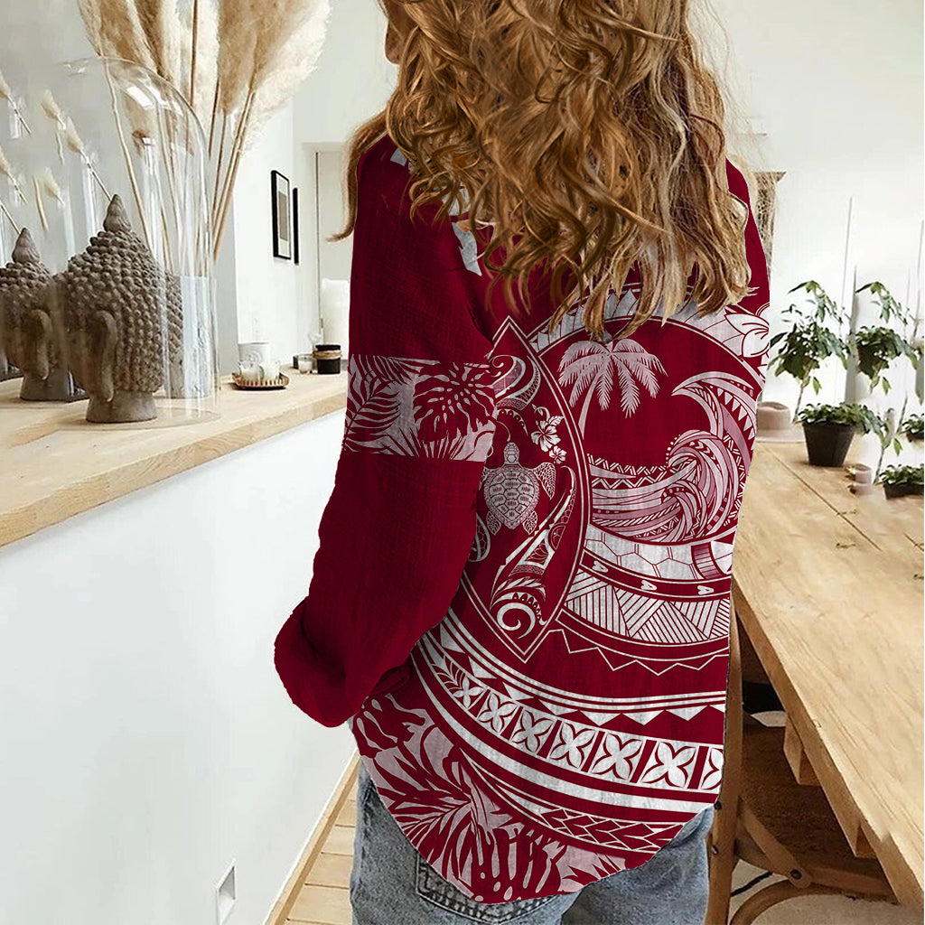 Polynesian Plumeria Women Casual Shirt Ride The Waves - Burgundy LT7 - Polynesian Pride