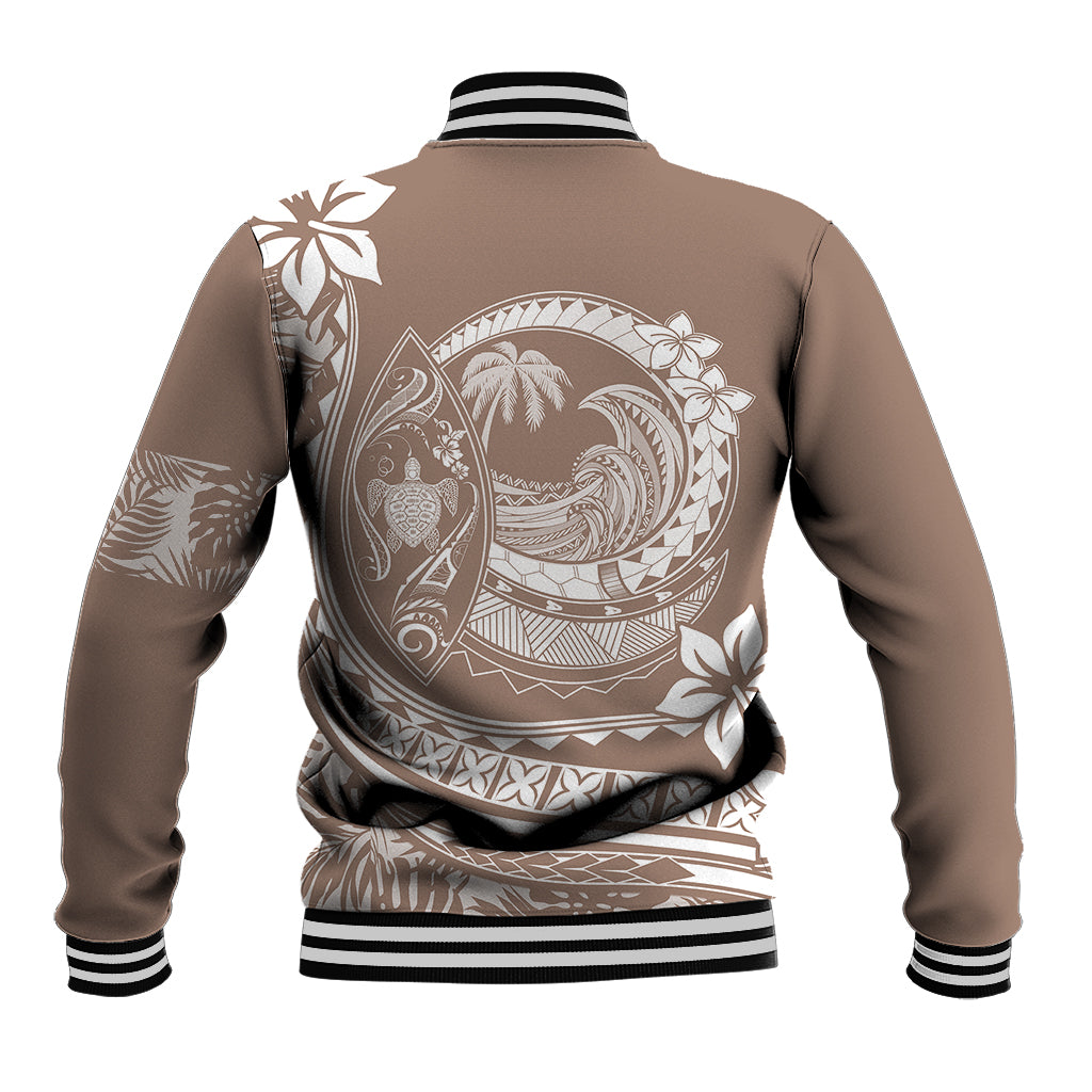 Polynesian Plumeria Baseball Jacket Ride The Waves - Beige LT7 - Polynesian Pride