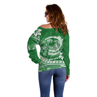 Polynesian Plumeria Off Shoulder Sweater Ride The Waves - Green LT7 - Polynesian Pride