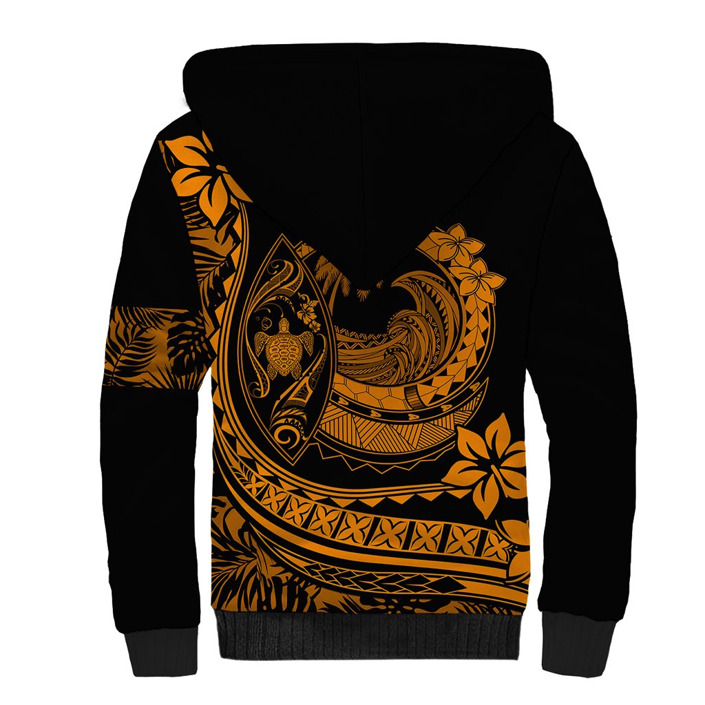 Polynesian Plumeria Sherpa Hoodie Ride The Waves - Orange LT7 - Polynesian Pride
