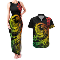 Polynesian Plumeria Couples Matching Tank Maxi Dress And Hawaiian Shirt Ride The Waves - Reggae LT7 Reggae - Polynesian Pride