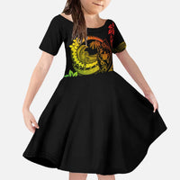Hawaii Family Matching Outfits Polynesian Plumeria Off Shoulder Long Sleeve Dress And Shirt Family Set Clothes Ride The Waves - Reggae LT7 Daughter's Dress Reggae - Polynesian Pride