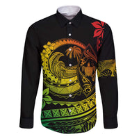 Hawaii Family Matching Outfits Polynesian Plumeria Off Shoulder Long Sleeve Dress And Shirt Family Set Clothes Ride The Waves - Reggae LT7 Dad's Shirt - Long Sleeve Reggae - Polynesian Pride