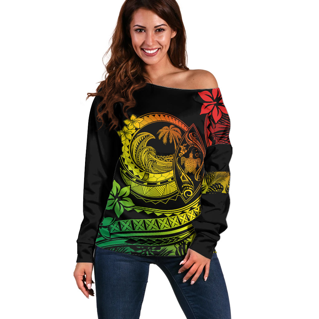 Polynesian Plumeria Off Shoulder Sweater Ride The Waves - Reggae LT7 Women Reggae - Polynesian Pride