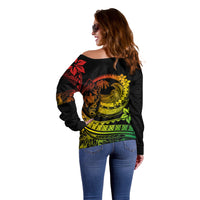 Polynesian Plumeria Off Shoulder Sweater Ride The Waves - Reggae LT7 - Polynesian Pride