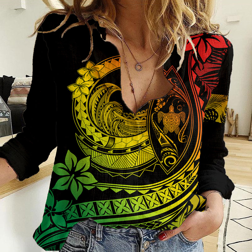 Polynesian Plumeria Women Casual Shirt Ride The Waves - Reggae LT7 Female Reggae - Polynesian Pride