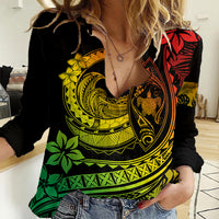 Polynesian Plumeria Women Casual Shirt Ride The Waves - Reggae LT7 Female Reggae - Polynesian Pride