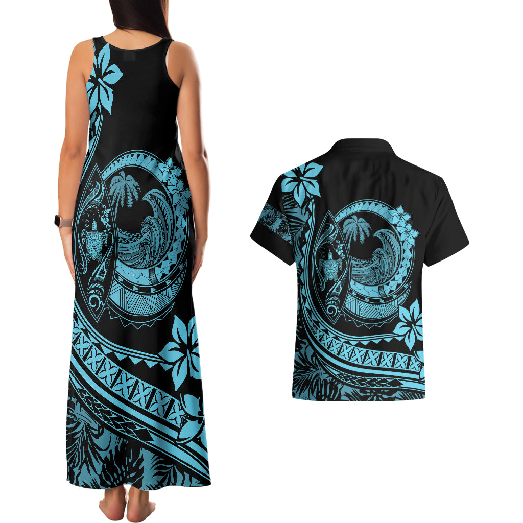 Polynesian Plumeria Couples Matching Tank Maxi Dress And Hawaiian Shirt Ride The Waves - Turquoise LT7 - Polynesian Pride