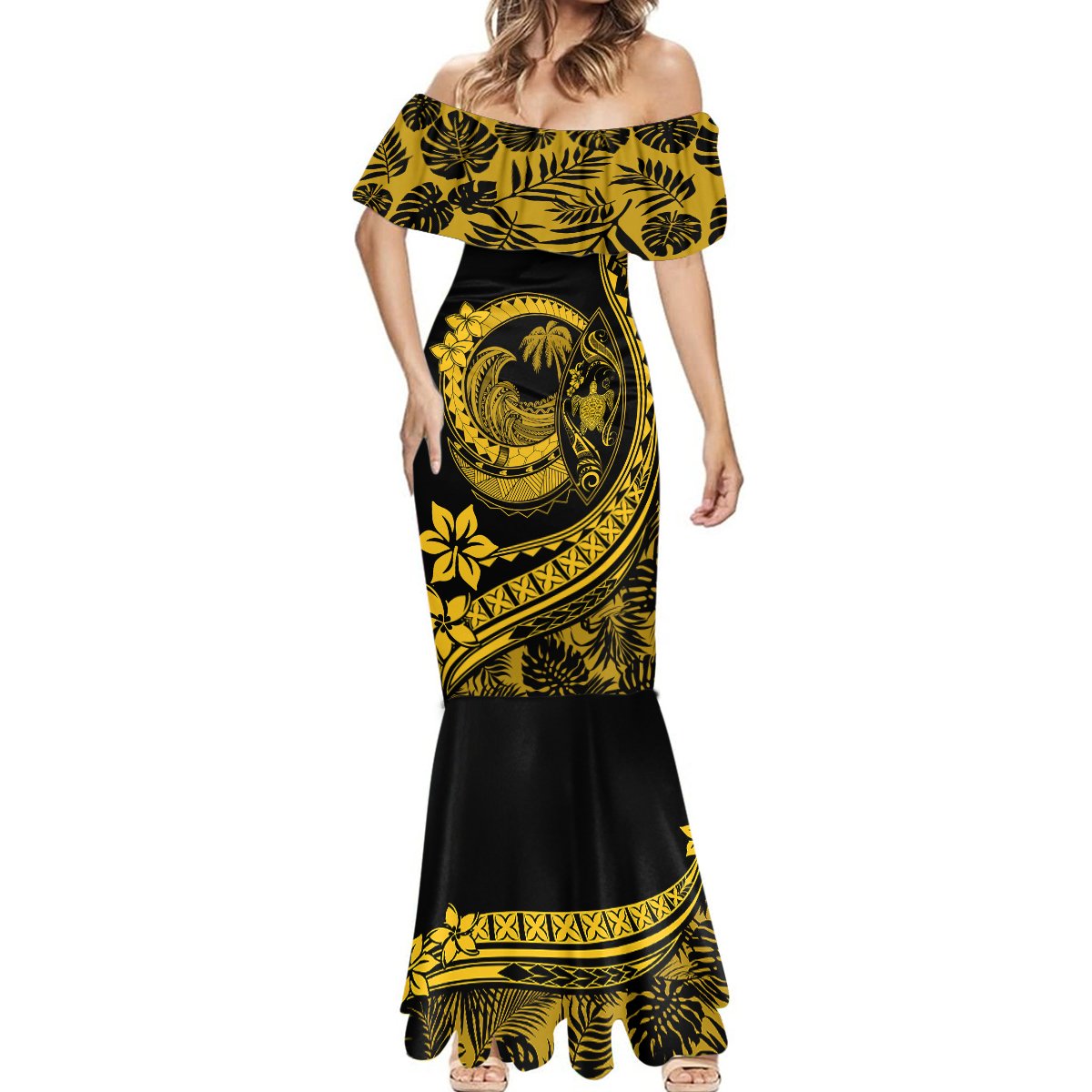 Polynesian Plumeria Mermaid Dress Ride The Waves - Yellow LT7 - Polynesian Pride