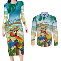 Aloha Hawaii It's 5 o'clock Somewhere Couples Matching Long Sleeve Bodycon Dress and Long Sleeve Button Shirt LT7 Blue - Polynesian Pride