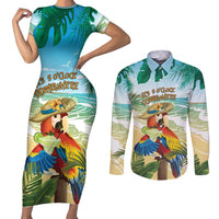 Aloha Hawaii It's 5 o'clock Somewhere Couples Matching Short Sleeve Bodycon Dress and Long Sleeve Button Shirt LT7 Blue - Polynesian Pride