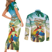 Aloha Hawaii It's 5 o'clock Somewhere Couples Matching Short Sleeve Bodycon Dress and Long Sleeve Button Shirt LT7 - Polynesian Pride