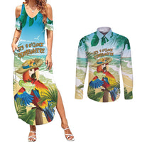 Aloha Hawaii It's 5 o'clock Somewhere Couples Matching Summer Maxi Dress and Long Sleeve Button Shirt LT7 Blue - Polynesian Pride