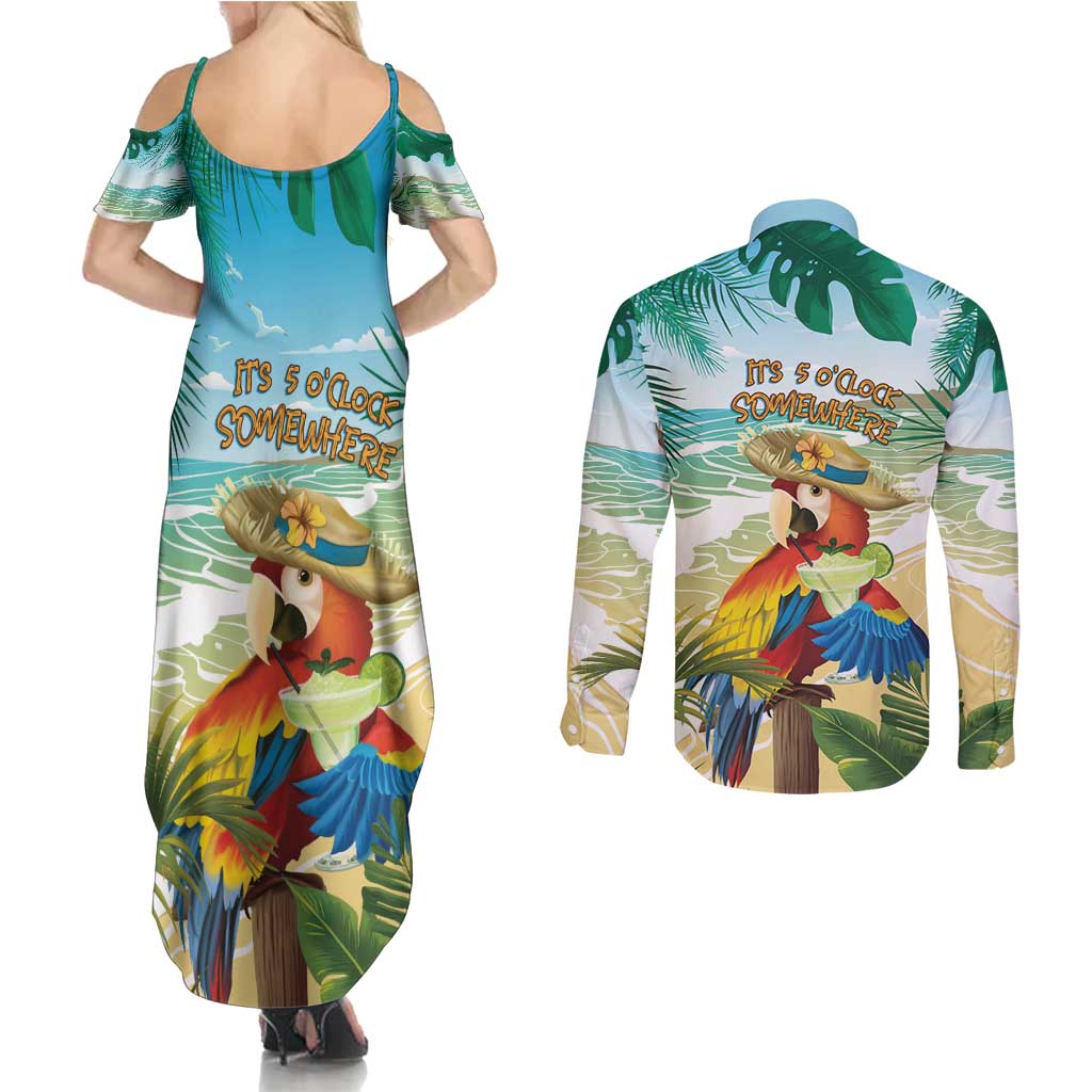 Aloha Hawaii It's 5 o'clock Somewhere Couples Matching Summer Maxi Dress and Long Sleeve Button Shirt LT7 - Polynesian Pride